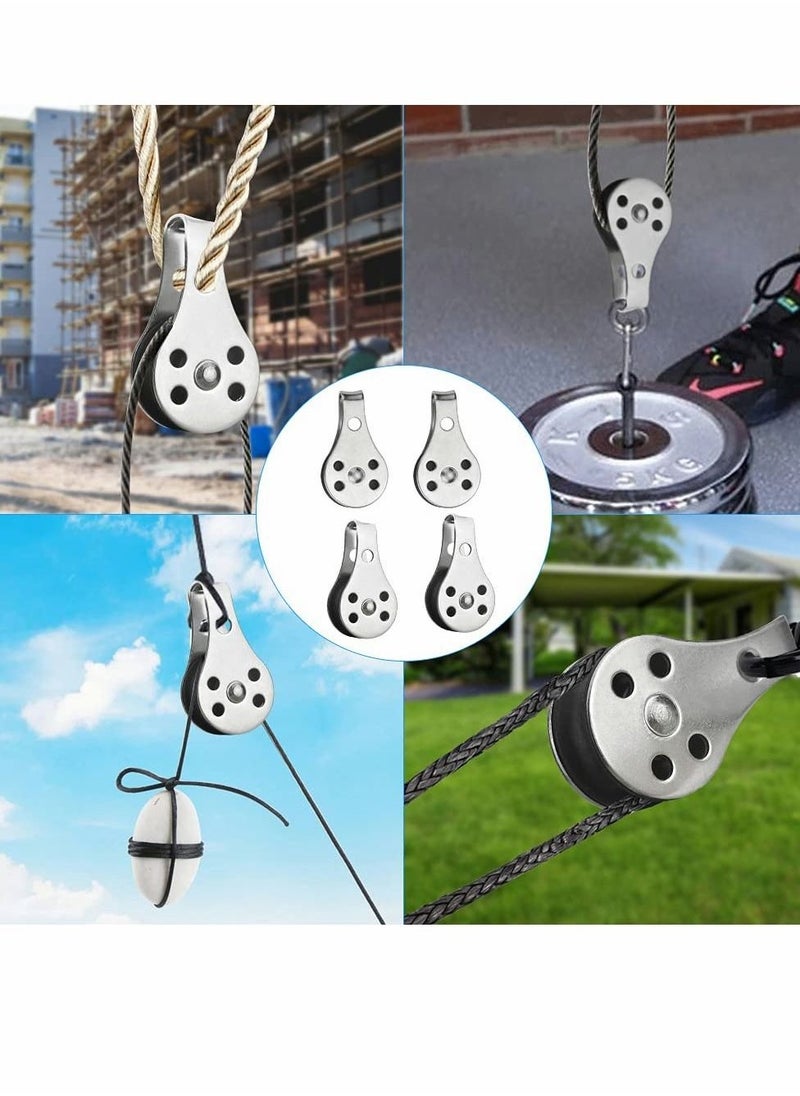 Pulley Block, 4 Pcs Single Pulley Block,Stainless Steel Pulley Wire Rope Controller Silver Pulley Block