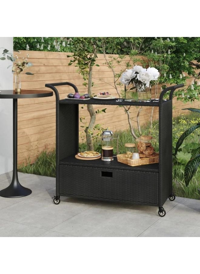 vidaXL Bar Cart with Drawer Black 100x45x97 cm Poly Rattan