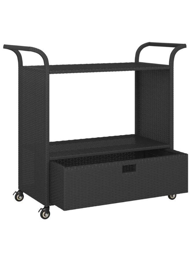 vidaXL Bar Cart with Drawer Black 100x45x97 cm Poly Rattan