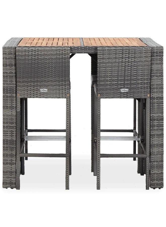 vidaXL 5 Piece Outdoor Bar Set Poly Rattan and Wood Acacia Grey