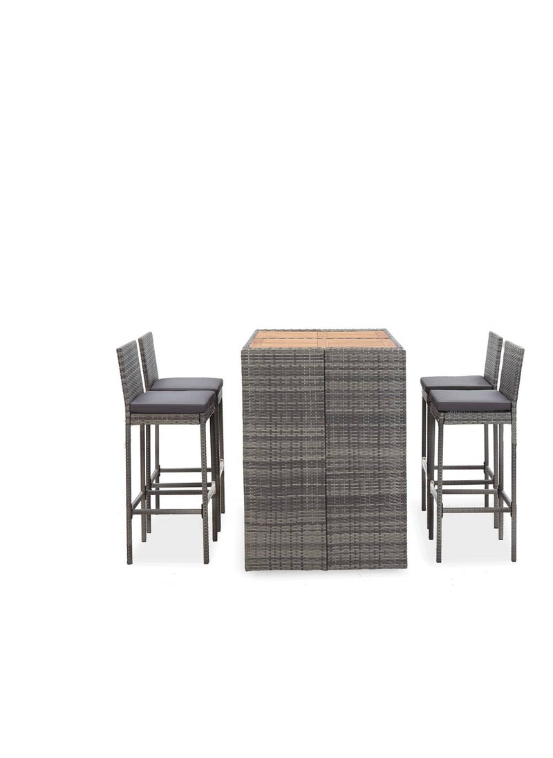 vidaXL 5 Piece Outdoor Bar Set Poly Rattan and Wood Acacia Grey