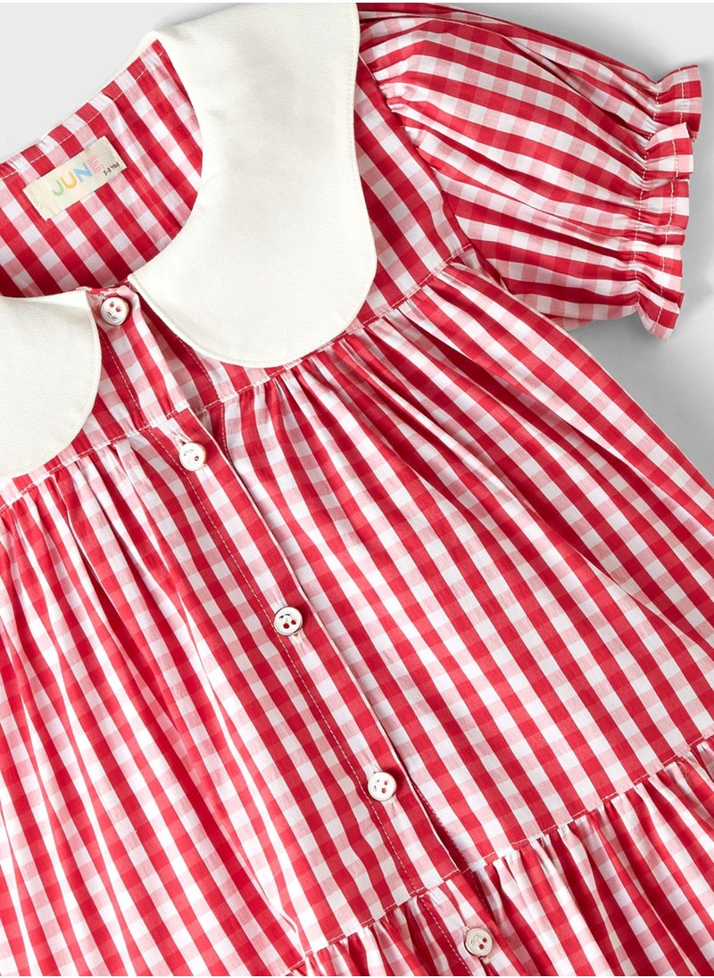 Kids Collar Checked Dress