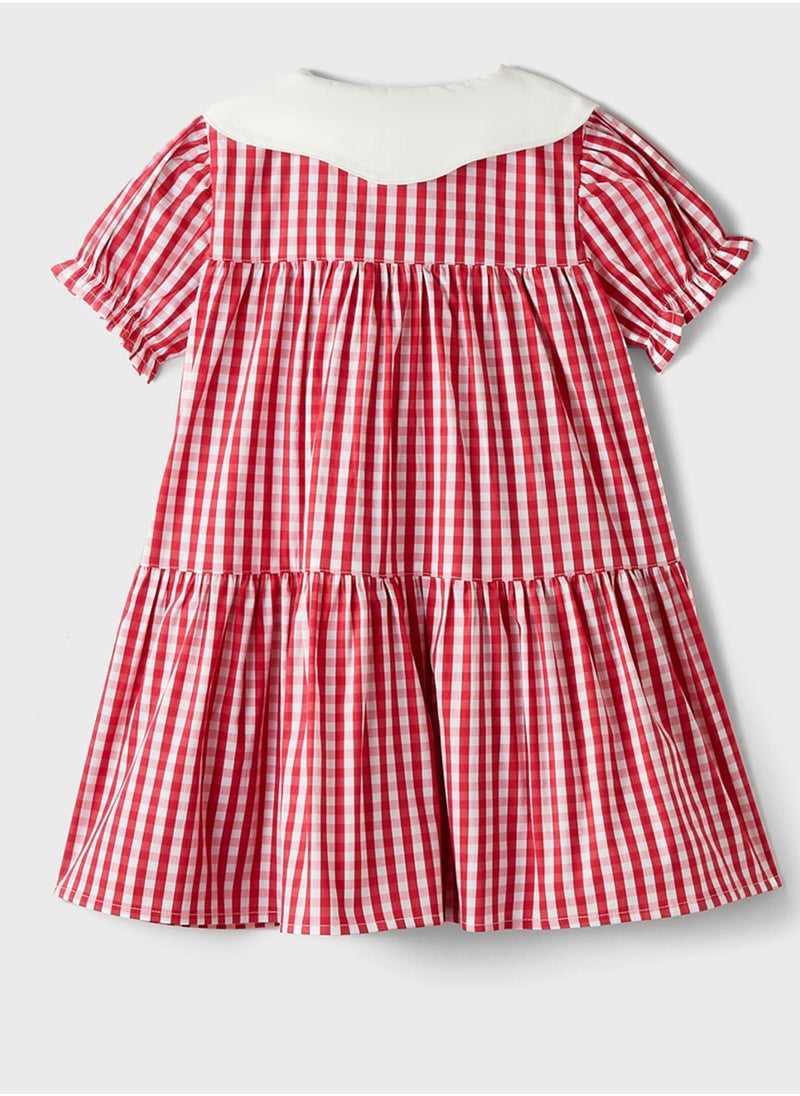 Kids Collar Checked Dress