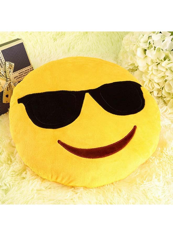 Emoji Smiley Emoticon I Am Cool Round Cushion Pillow Polyester Yellow 31x31x7centimeter