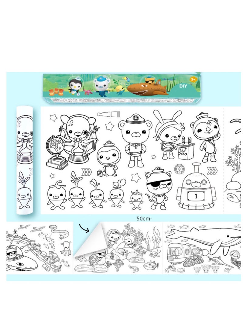 29.7cm*3m cartoon Octonauts DIY drawing paper color filling scroll kids DIY wallpaper scroll rolling draw ng graffiti colorful doodling papers for children creative painting