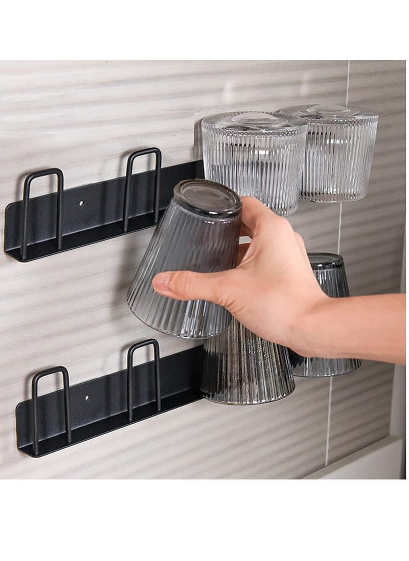 Wall Mounted Mug Holder Mug Hooks, 2 Pcs Coffee Cups Holder Hanger for Mug Display Organizer, No Drilling with 4 Cup Holders,Cups Storage ​for Kitchen, Living Room