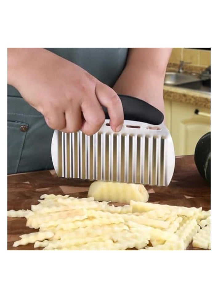 Crinkle Cutter for Veggies Potatoes, Stainless Steel Wave Knife, Kitchen Crinkle Cutter Knife Chipper Salad Chopping Cucumber