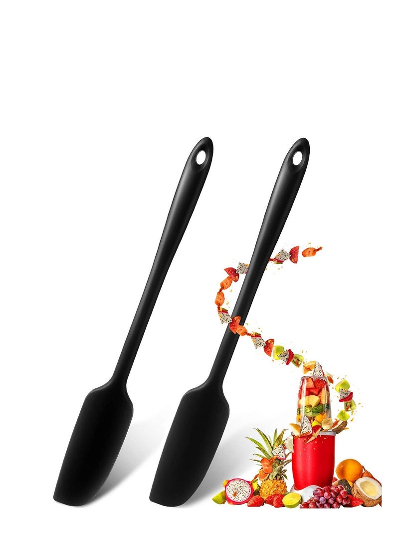 Silicone Spatula, Long Handle Silicone Jar Spatula Non-Stick Rubber Scraper Heat Resistant Spatula, Silicone Jam Spatula Cake Cream Spatula, Blenders Cooking Baking Stirring Mixing Tools (2, Black)