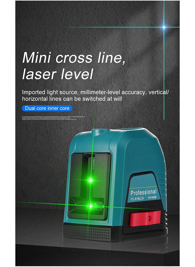 Laser Leveller Self-Levelling Laser Leveller with Green Light Cross Lines Laser Vertical and Horizontal Line Laser Strength Adjustment Tool for Picture Hanging and DIY Application, Battery And bubble Not Included FC-818LLR