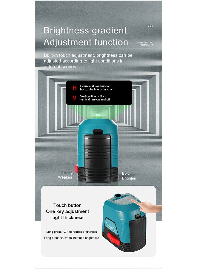 Laser Leveller Self-Levelling Laser Leveller with Green Light Cross Lines Laser Vertical and Horizontal Line Laser Strength Adjustment Tool for Picture Hanging and DIY Application, Battery And bubble Not Included FC-818LLR