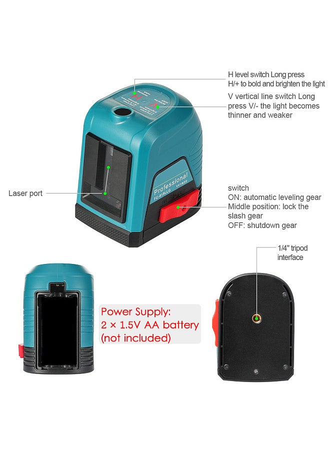 Laser Leveller Self-Levelling Laser Leveller with Green Light Cross Lines Laser Vertical and Horizontal Line Laser Strength Adjustment Tool for Picture Hanging and DIY Application, Battery And bubble Not Included FC-818LLR