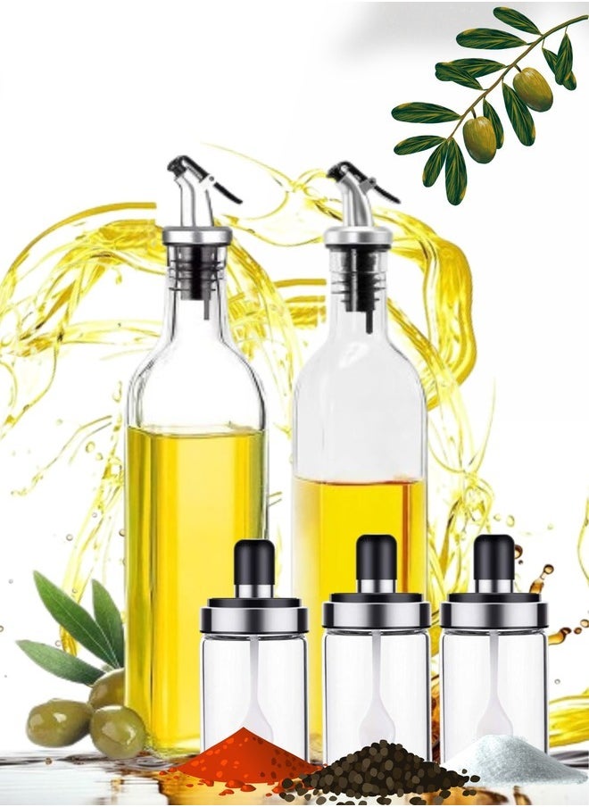 Oil Dispenser Bottle Set Glass Oil And Spices Bottle Vinegar Dispenser 5 Pcs Dispenser 500 ml