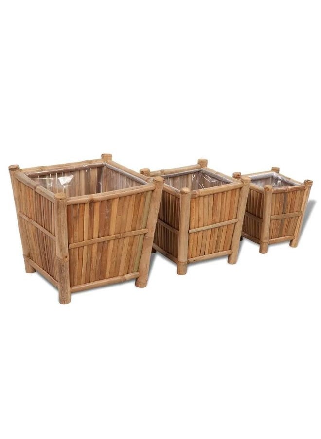 vidaXL 3 pcs Bamboo Raised Bed with Nylon Lining