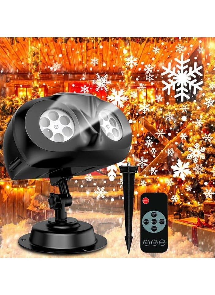 Christmas Snowflake Projector Lights Outdoor Upgraded Snowfall LED Projector with Remote Control Waterproof Rotating Snow Landscape Snowstorm Lights for Christmas New Year Party (Double Head)