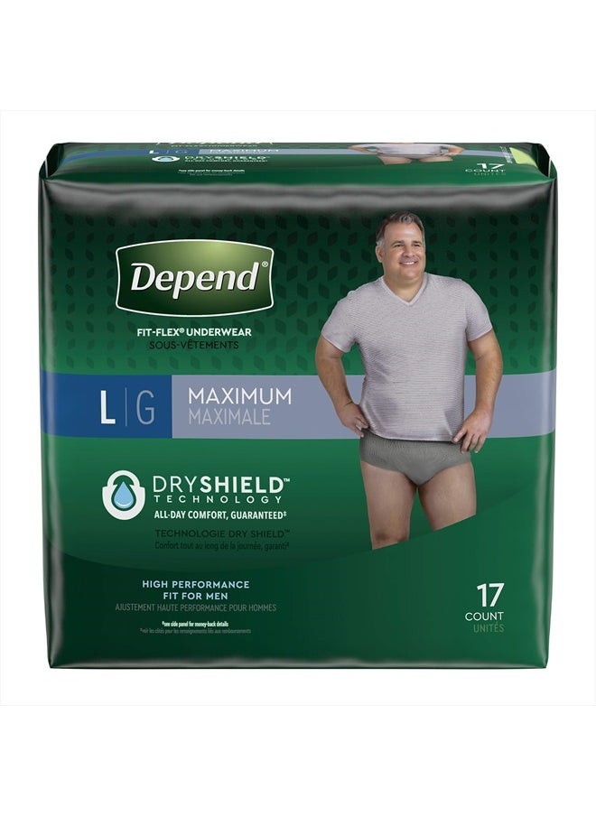 FIT-FLEX Incontinence Underwear for Men, Maximum Absorbency, Disposable, Large, Grey, 17 Count