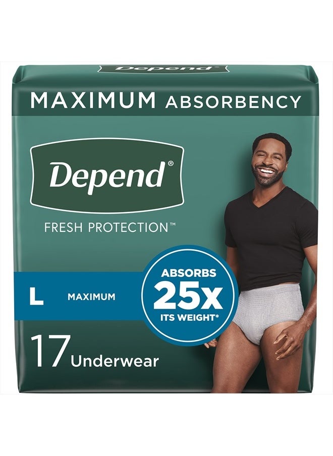 FIT-FLEX Incontinence Underwear for Men, Maximum Absorbency, Disposable, Large, Grey, 17 Count