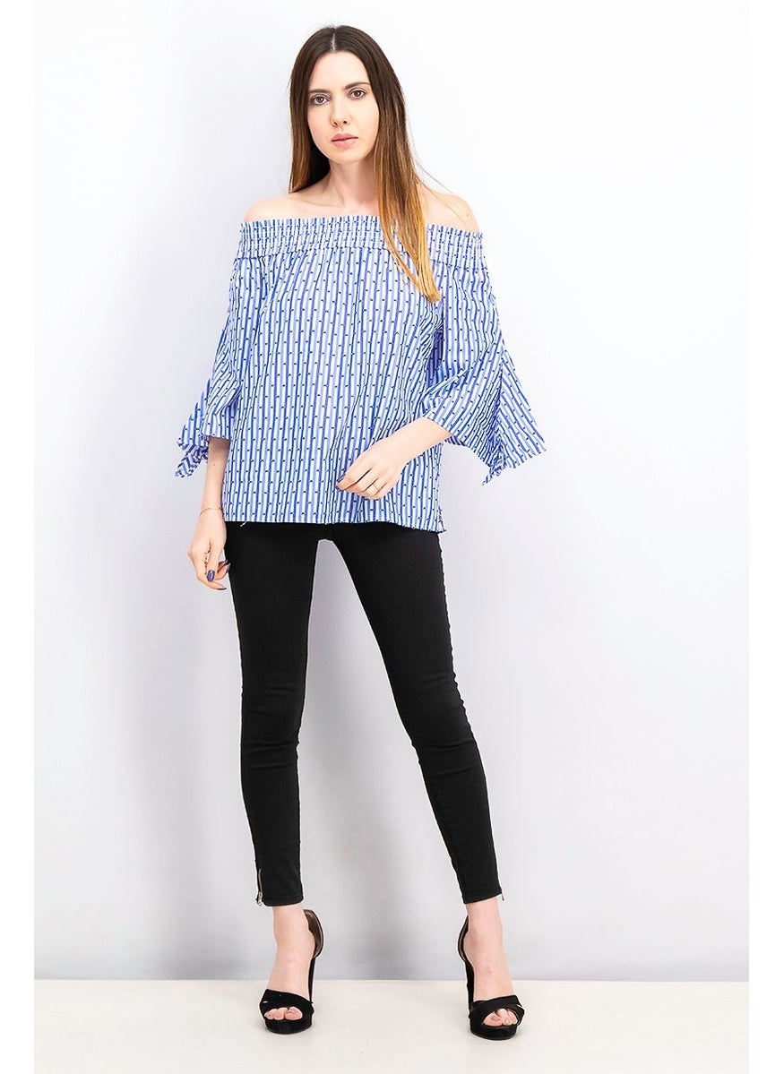 Women Off,Shoulder Stripe Top, Blue