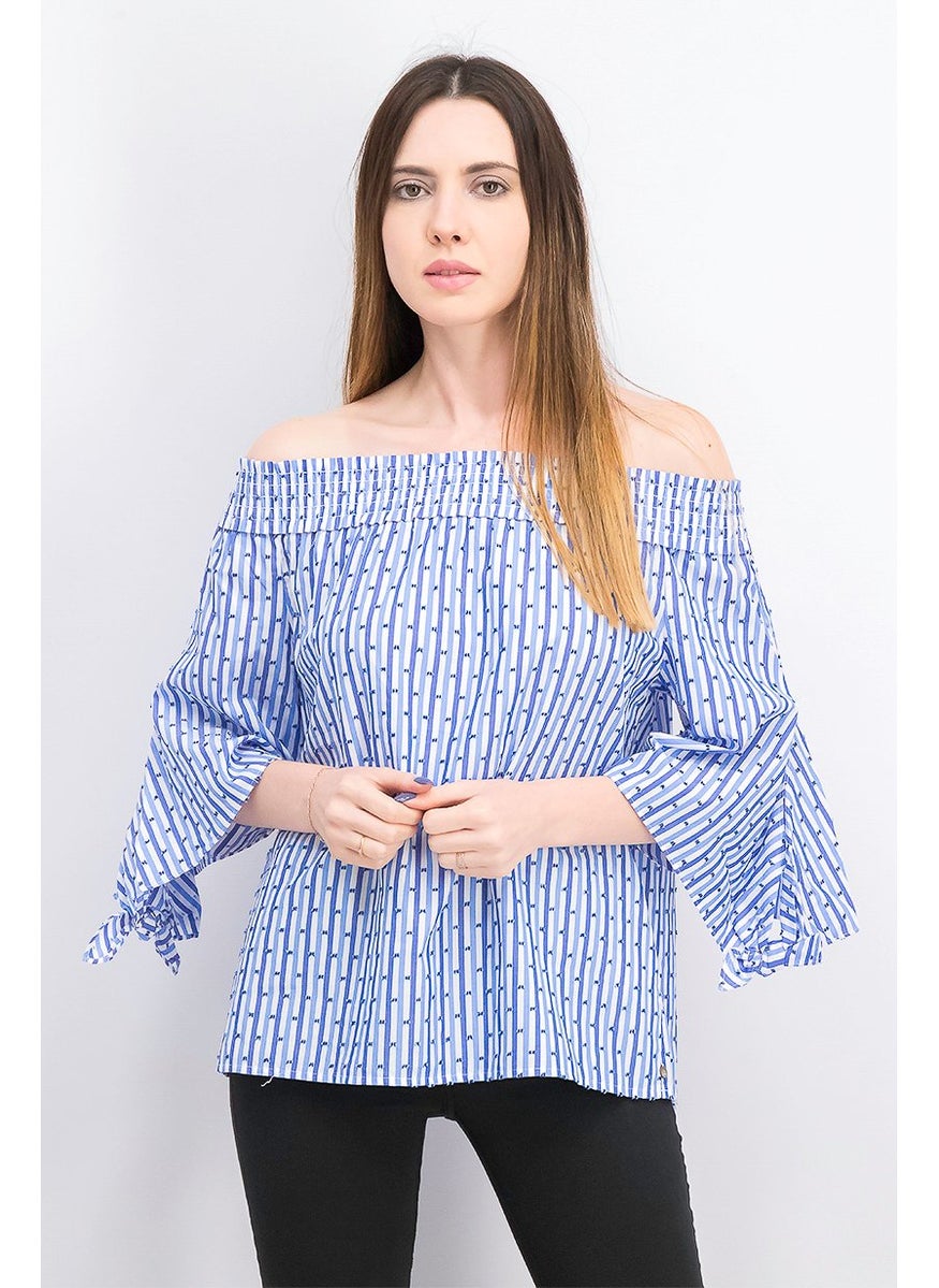 Women Off,Shoulder Stripe Top, Blue