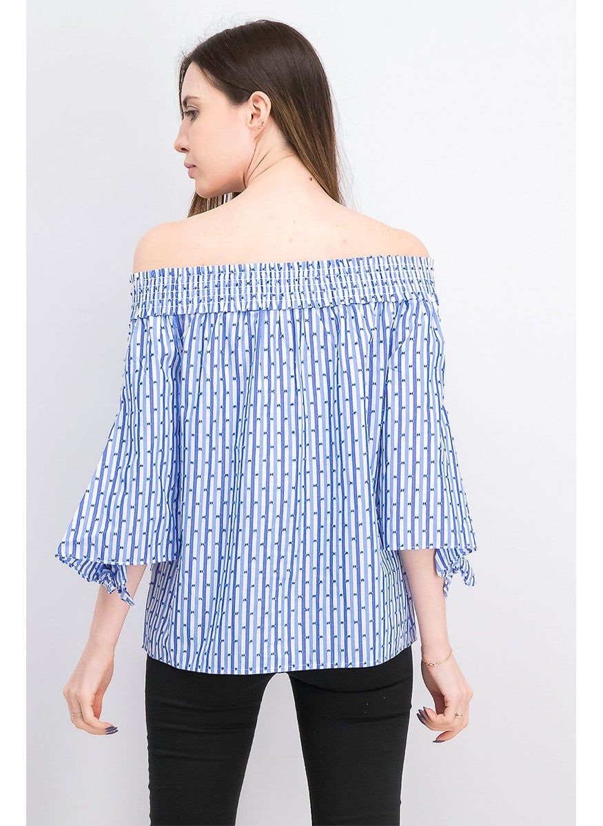 Women Off,Shoulder Stripe Top, Blue