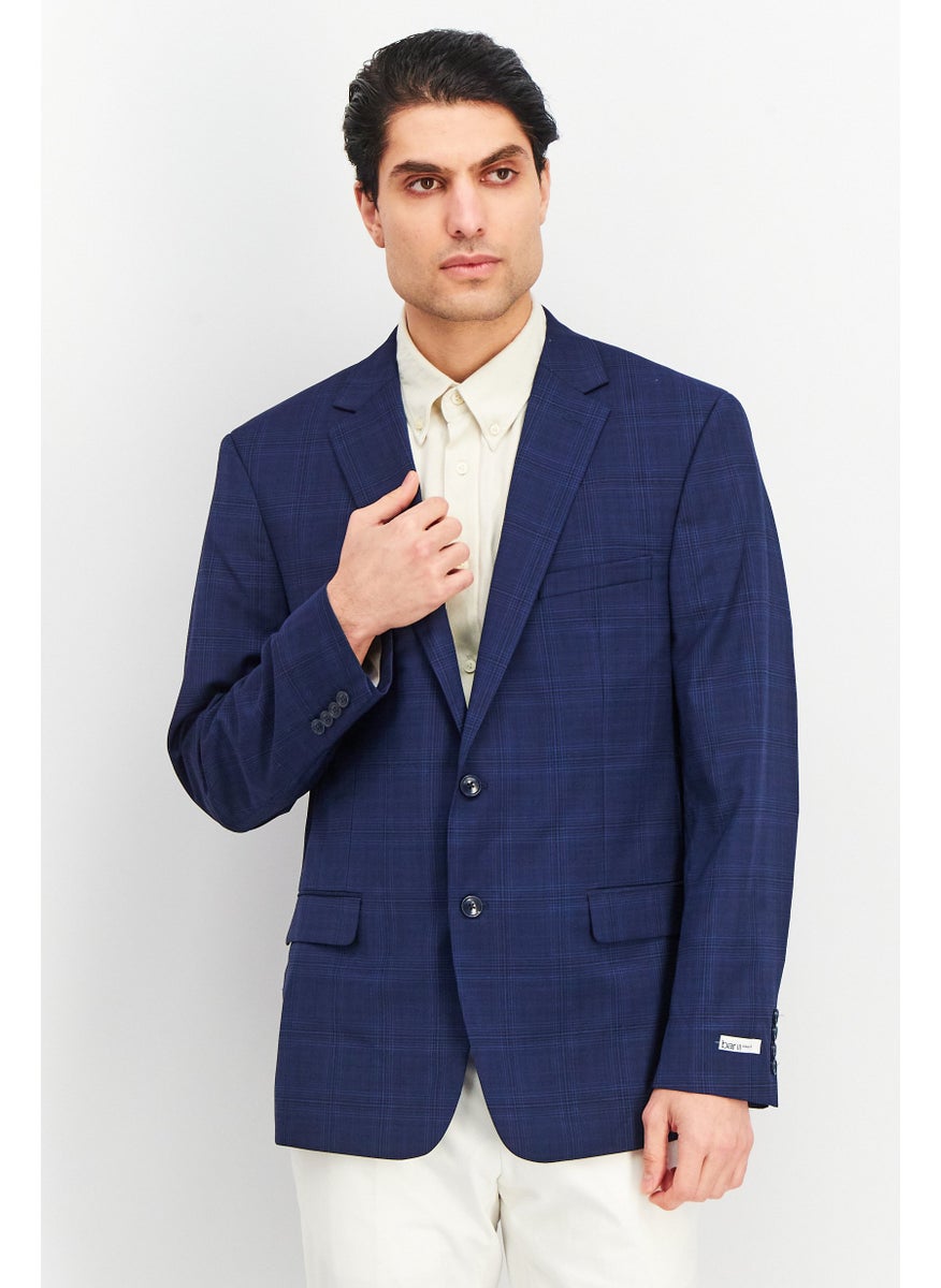 Men Skinny Fit Plaid Formal Blazers, Blue