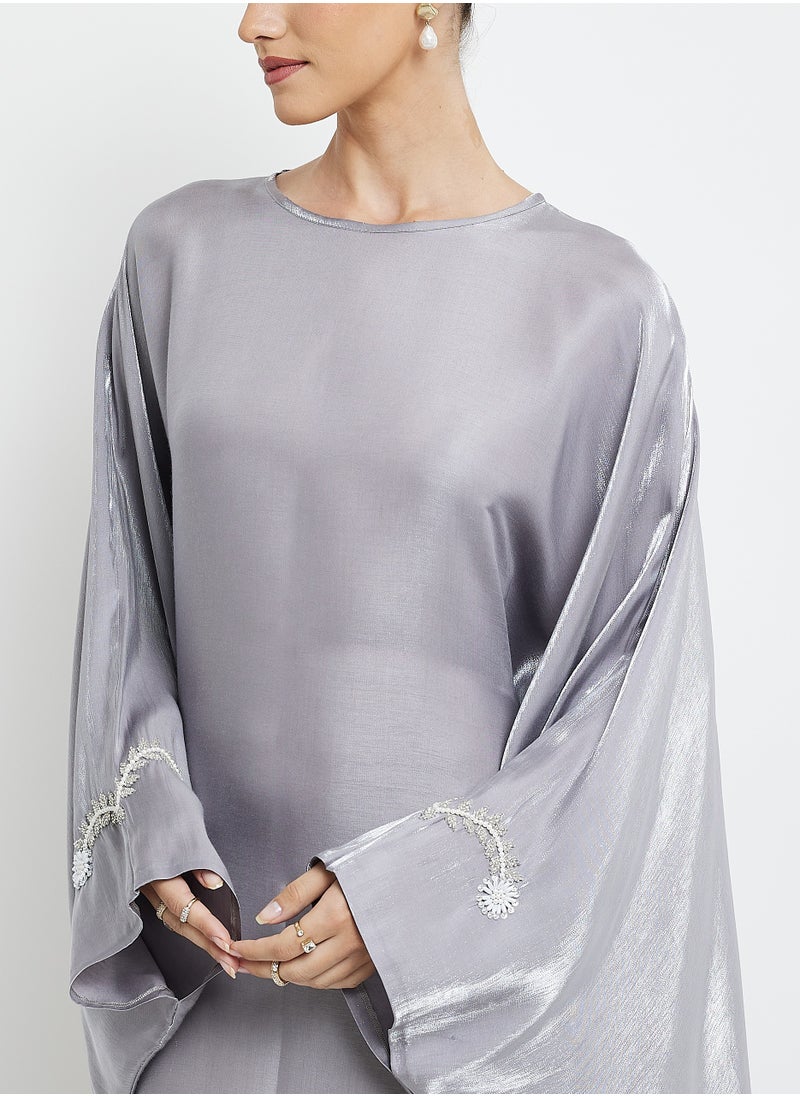 Embroidery Crew Neck kaftan Abaya