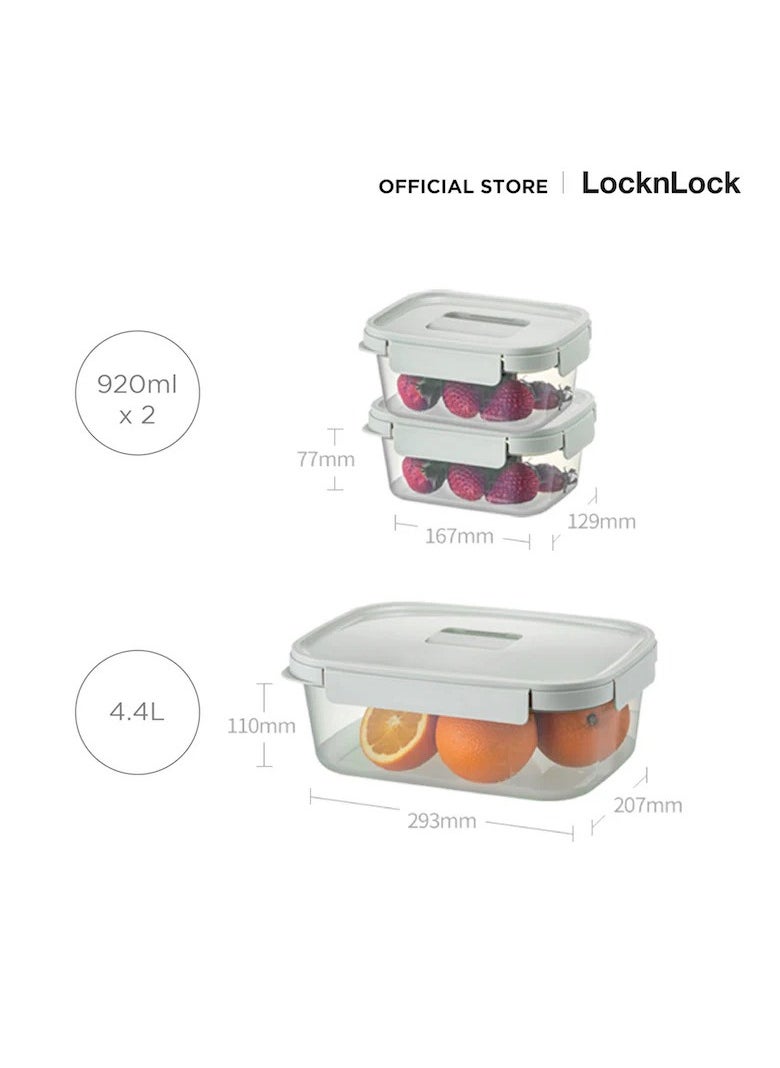 LocknLock Nestopia Set of 3 Containers (2 x 920ml & 1 x 4.4L) - Airtight, Microwave & Freezer Safe, Made in Vietnam