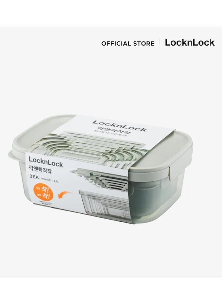 LocknLock Nestopia Set of 3 Containers (2 x 920ml & 1 x 4.4L) - Airtight, Microwave & Freezer Safe, Made in Vietnam
