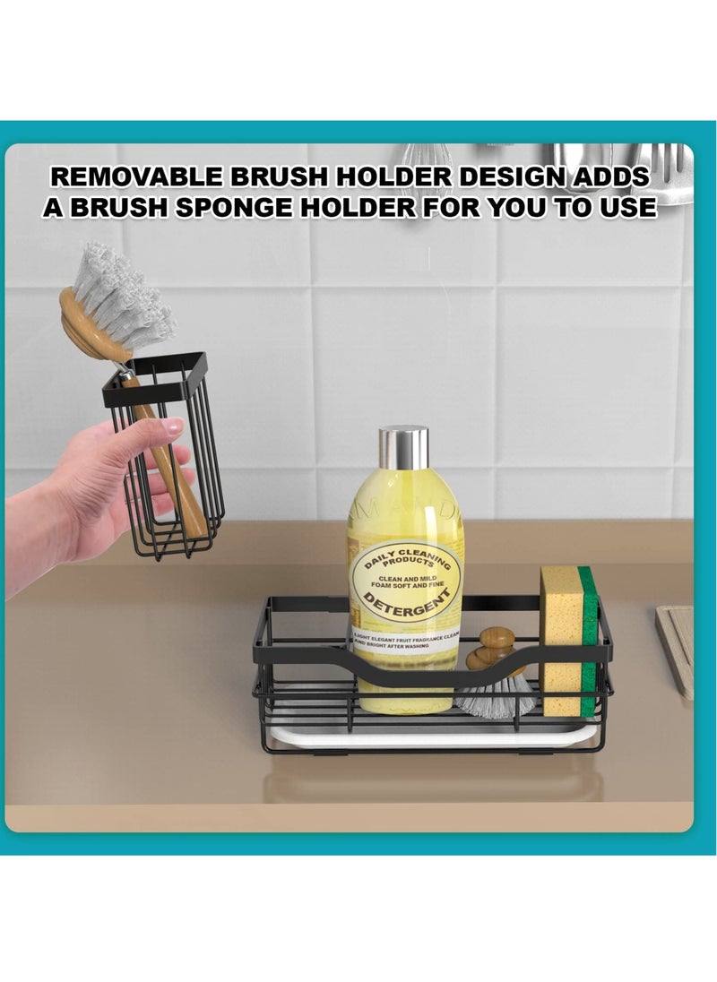 Kitchen Sink Sponge Holder, Sink Tray Drainer Rack, Punch-free Dry Kitchen Sink Organizer, Storage Kitchen & Home Accessories, Not Including Dispenser and Sponge, Black