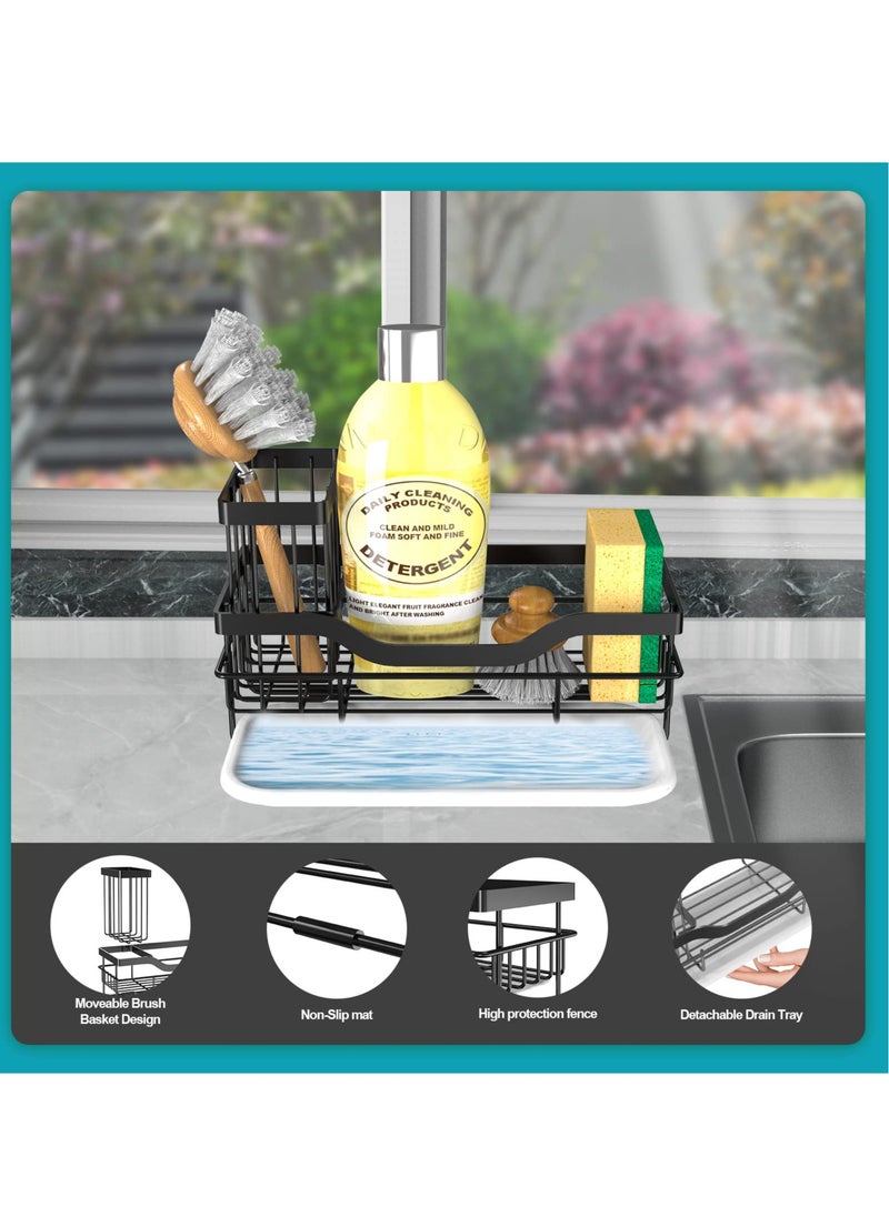 Kitchen Sink Sponge Holder, Sink Tray Drainer Rack, Punch-free Dry Kitchen Sink Organizer, Storage Kitchen & Home Accessories, Not Including Dispenser and Sponge, Black