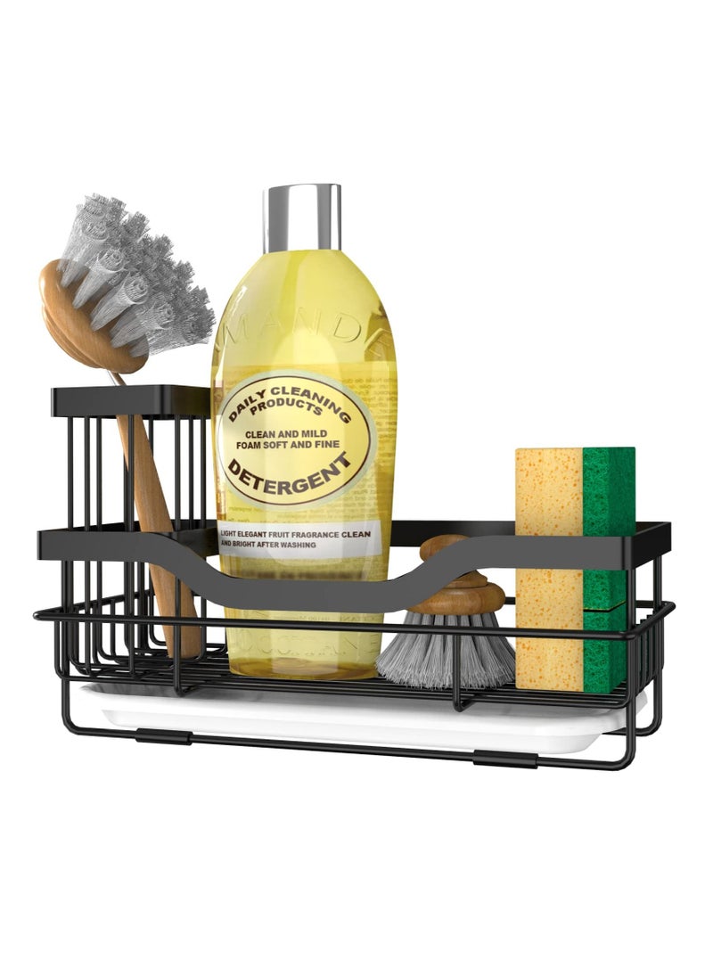 Kitchen Sink Sponge Holder, Sink Tray Drainer Rack, Punch-free Dry Kitchen Sink Organizer, Storage Kitchen & Home Accessories, Not Including Dispenser and Sponge, Black