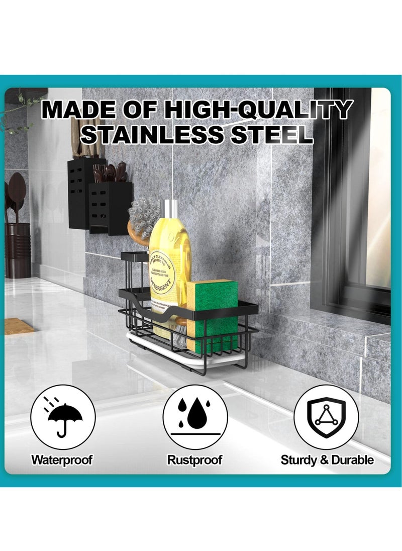Kitchen Sink Sponge Holder, Sink Tray Drainer Rack, Punch-free Dry Kitchen Sink Organizer, Storage Kitchen & Home Accessories, Not Including Dispenser and Sponge, Black