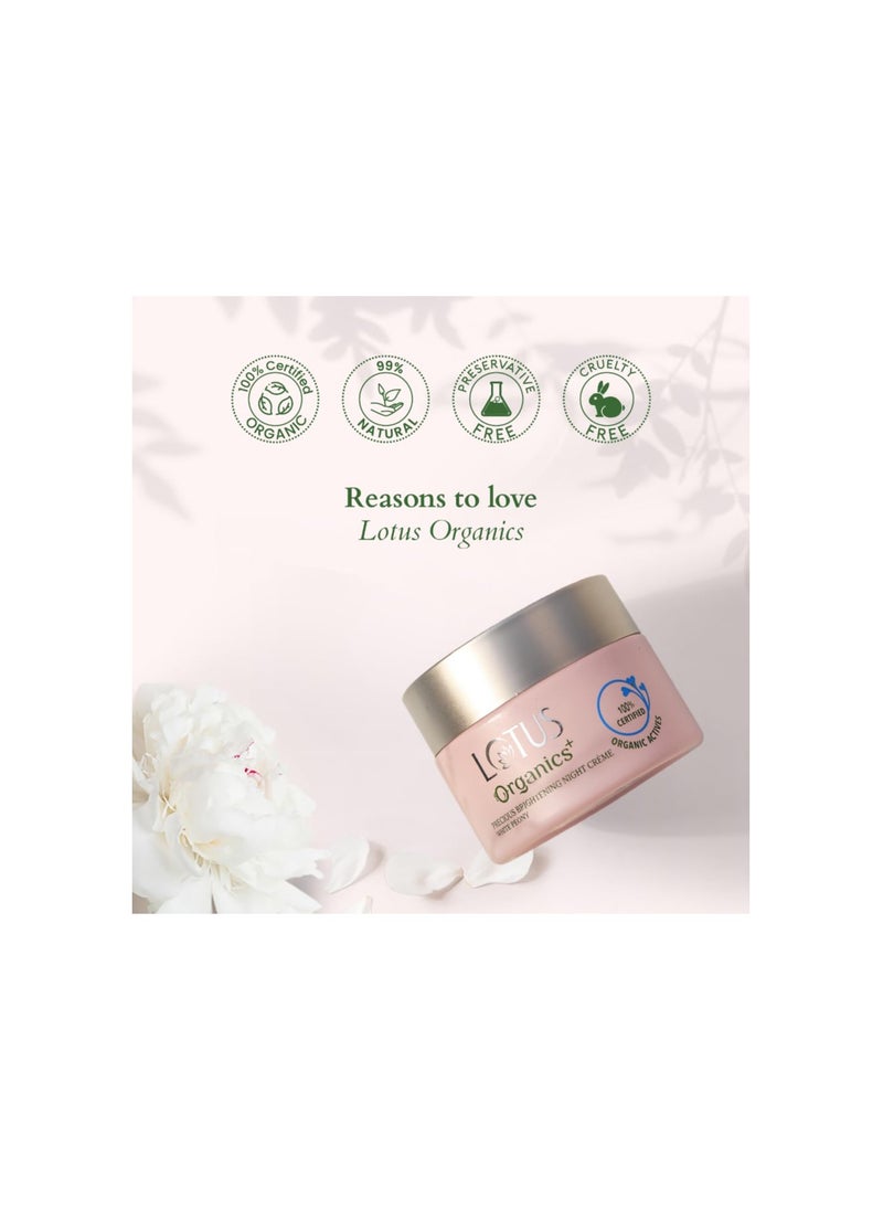 Lotus Organics+ Precious Brightening Night Cream | For Dark Spots, Blemishes & Pigmentation | Night Moisturiser | Sulphate & Paraben Free | All Skin Types | 50g