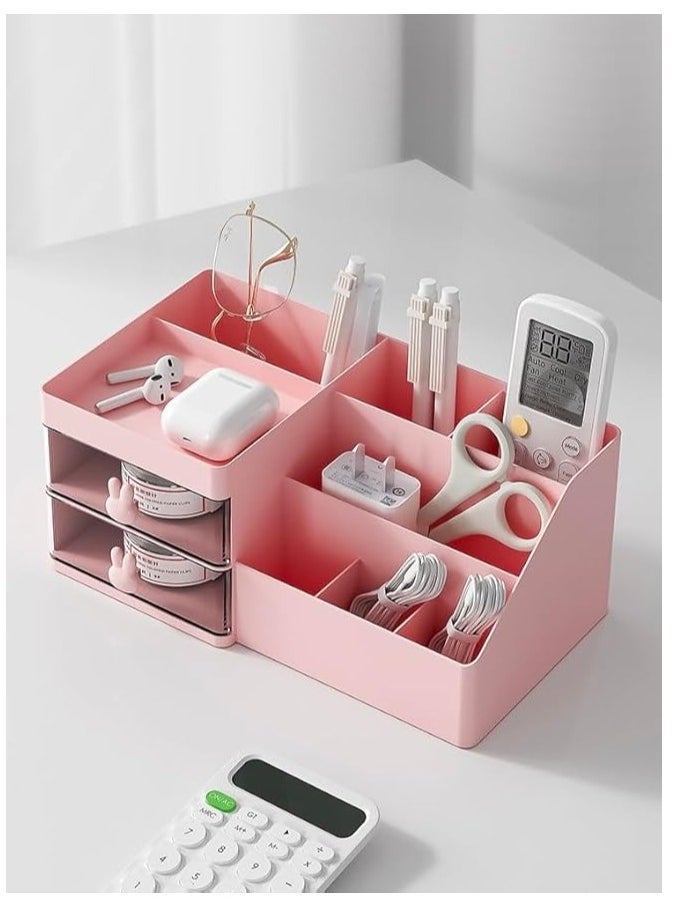 Makeup Organizer for Vanity Bathroom, Clear Drawer Cosmetic Storage Display Case with Brush holder, Desk Countertop Plastic Cosmetic Box Beauty Organization for Skincare Lipstick Jewelry