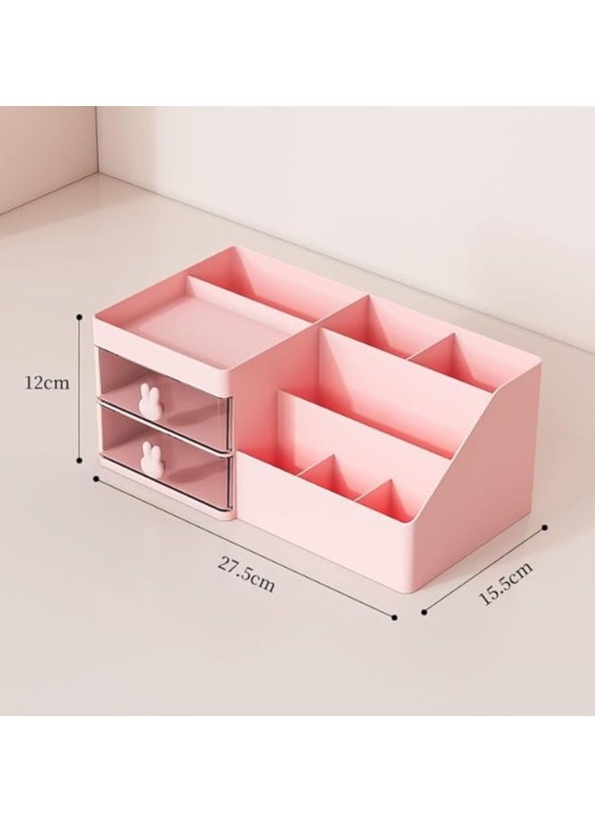 Makeup Organizer for Vanity Bathroom, Clear Drawer Cosmetic Storage Display Case with Brush holder, Desk Countertop Plastic Cosmetic Box Beauty Organization for Skincare Lipstick Jewelry