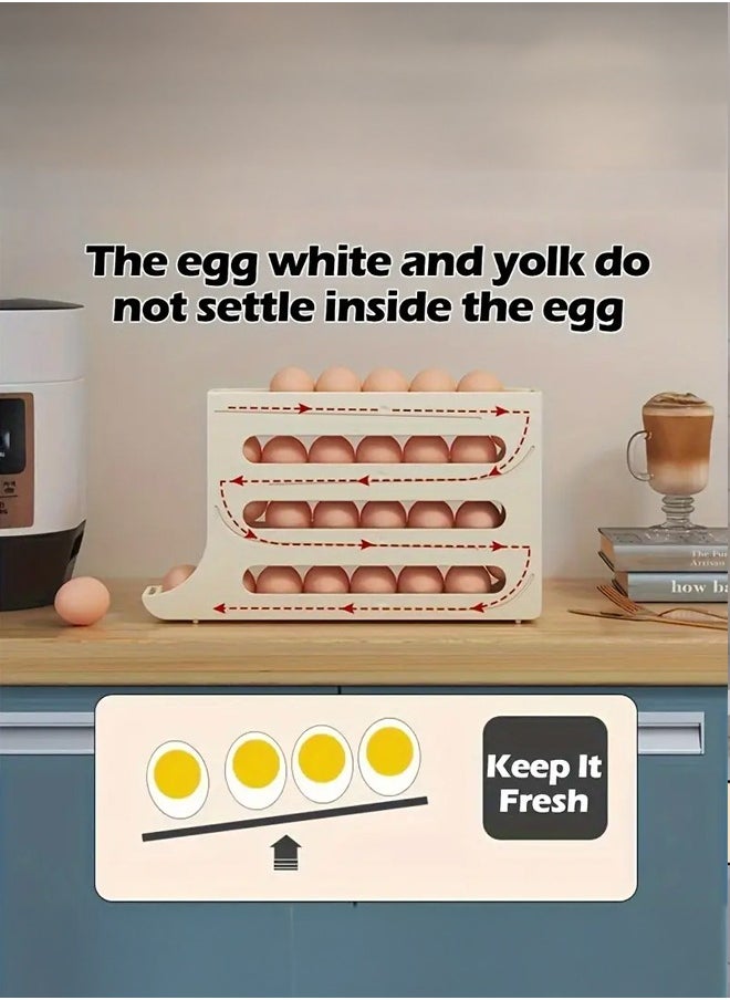 4 Layer Egg Roll Dispenser, 30 Egg Organizer for Refrigerator, Egg Storage Box - Keep Your Eggs Fresh and Organized - 2Pcs