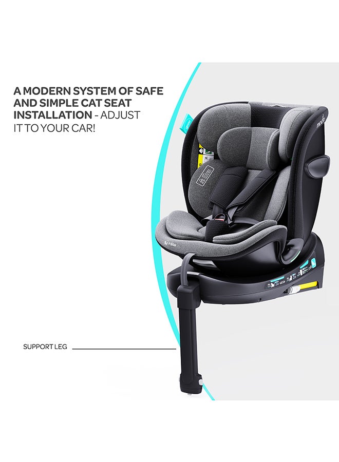 Gyro Pro+ I-Size 360° Rotating Car Seat W/ Leg Support And Isofix For 40-150Cm (Group 0+,1,2,3) 0M To 12Yr - Grey