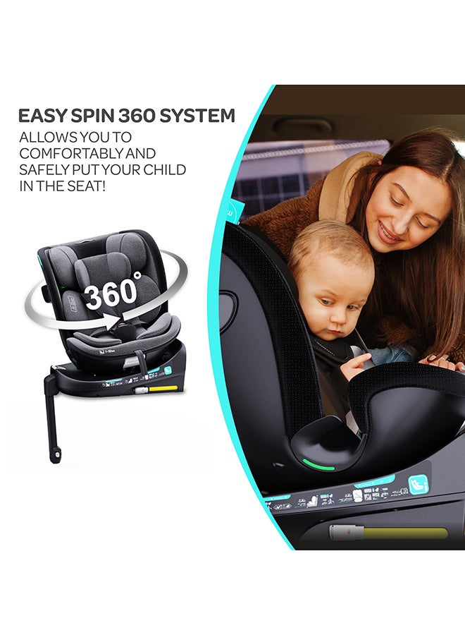 Gyro Pro+ I-Size 360° Rotating Car Seat W/ Leg Support And Isofix For 40-150Cm (Group 0+,1,2,3) 0M To 12Yr - Grey