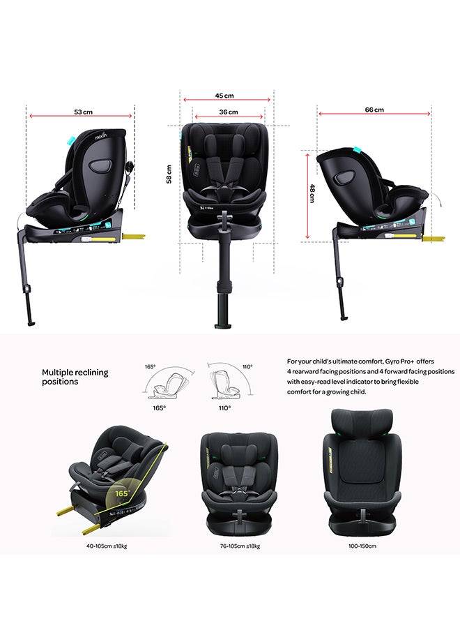 Gyro Pro+ I-Size 360° Rotating Car Seat W/ Leg Support And Isofix For 40-150Cm (Group 0+,1,2,3) 0M To 12Yr - Black