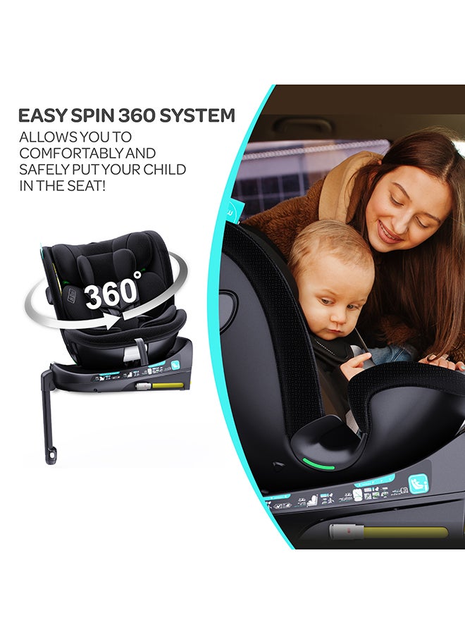 Gyro Pro+ I-Size 360° Rotating Car Seat W/ Leg Support And Isofix For 40-150Cm (Group 0+,1,2,3) 0M To 12Yr - Black