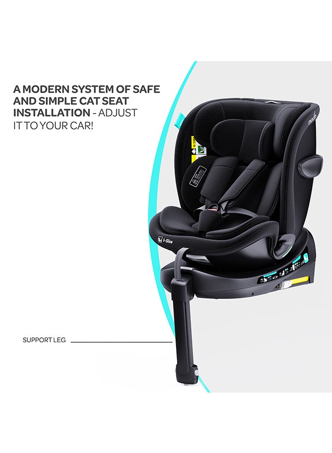 Gyro Pro+ I-Size 360° Rotating Car Seat W/ Leg Support And Isofix For 40-150Cm (Group 0+,1,2,3) 0M To 12Yr - Black