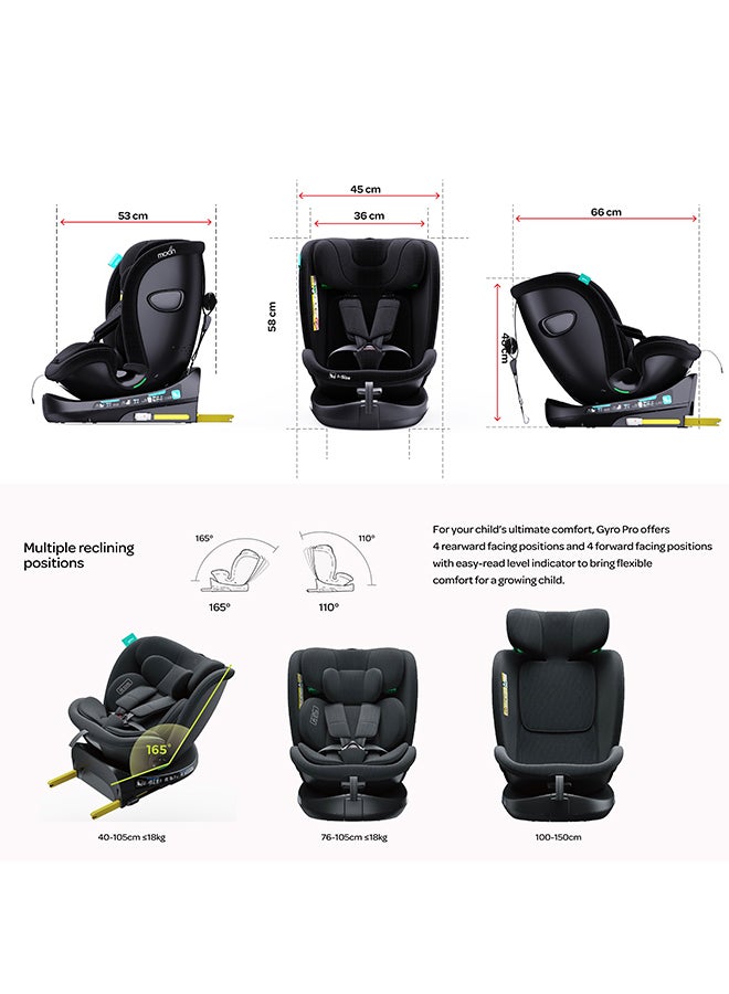 Gyro Pro I-Size 360° Rotating Car Seat W/ Isofix For 40-150Cm (Group 0+,1,2,3) 0M To 12Yr - Black