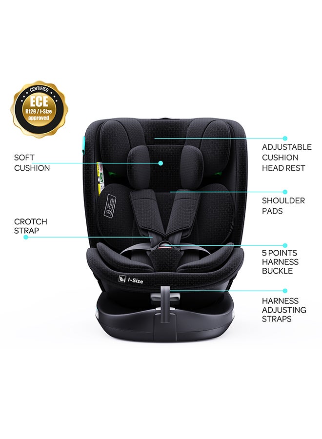 Gyro Pro I-Size 360° Rotating Car Seat W/ Isofix For 40-150Cm (Group 0+,1,2,3) 0M To 12Yr - Black