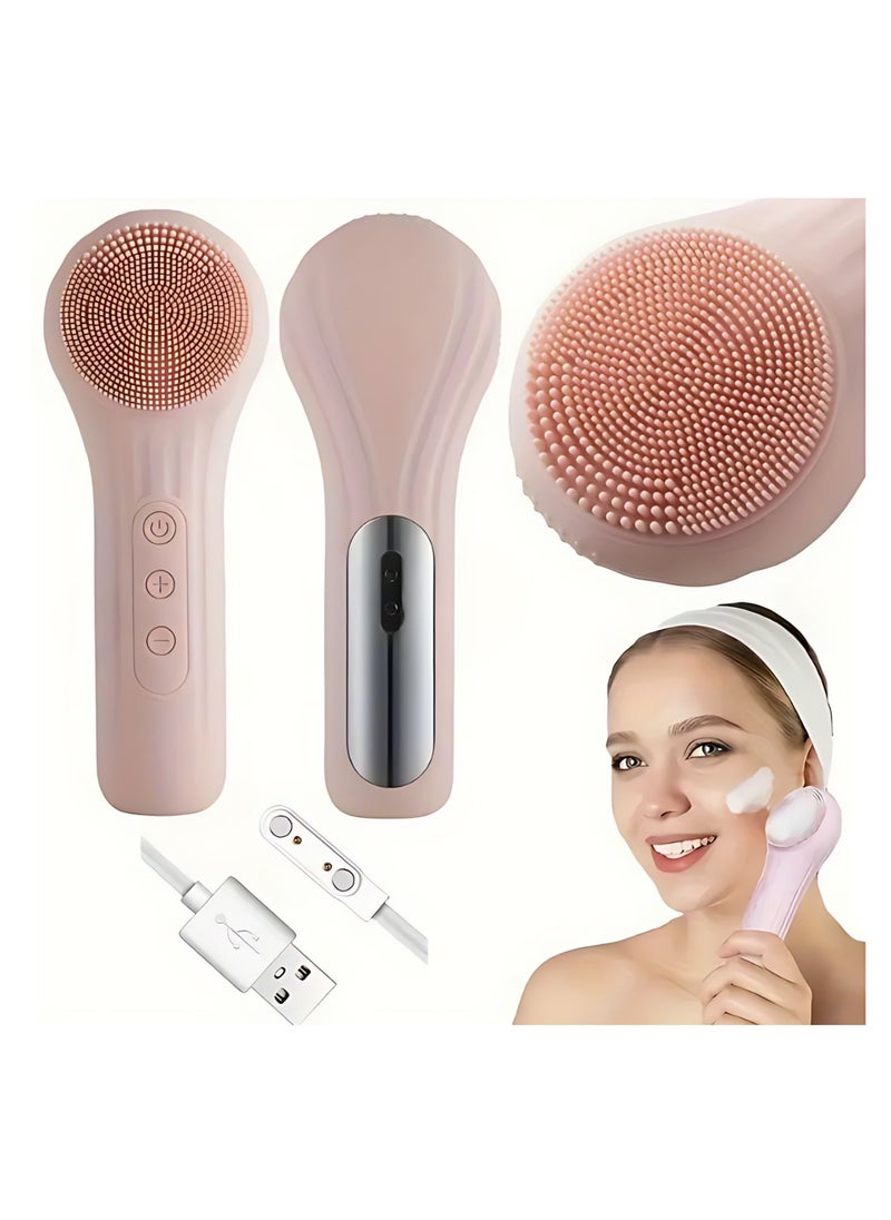 Silicone Facial Cleansing Brush Electric, Waterproof, Rechargeable Skincare Deep Cleaning, Makeup Remover, Exfoliation, Pore Cleansing - Anti-Aging, Acne, Gentle Face Brush (Pink)