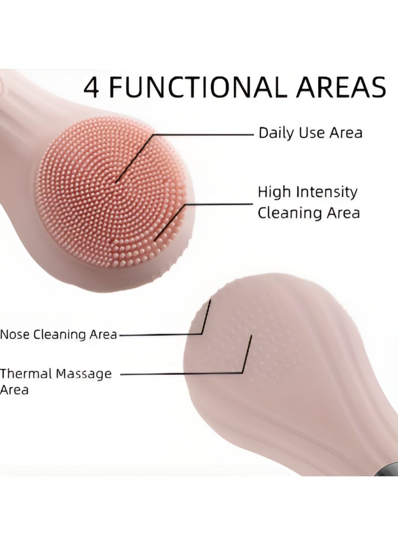 Silicone Facial Cleansing Brush Electric, Waterproof, Rechargeable Skincare Deep Cleaning, Makeup Remover, Exfoliation, Pore Cleansing - Anti-Aging, Acne, Gentle Face Brush (Pink)