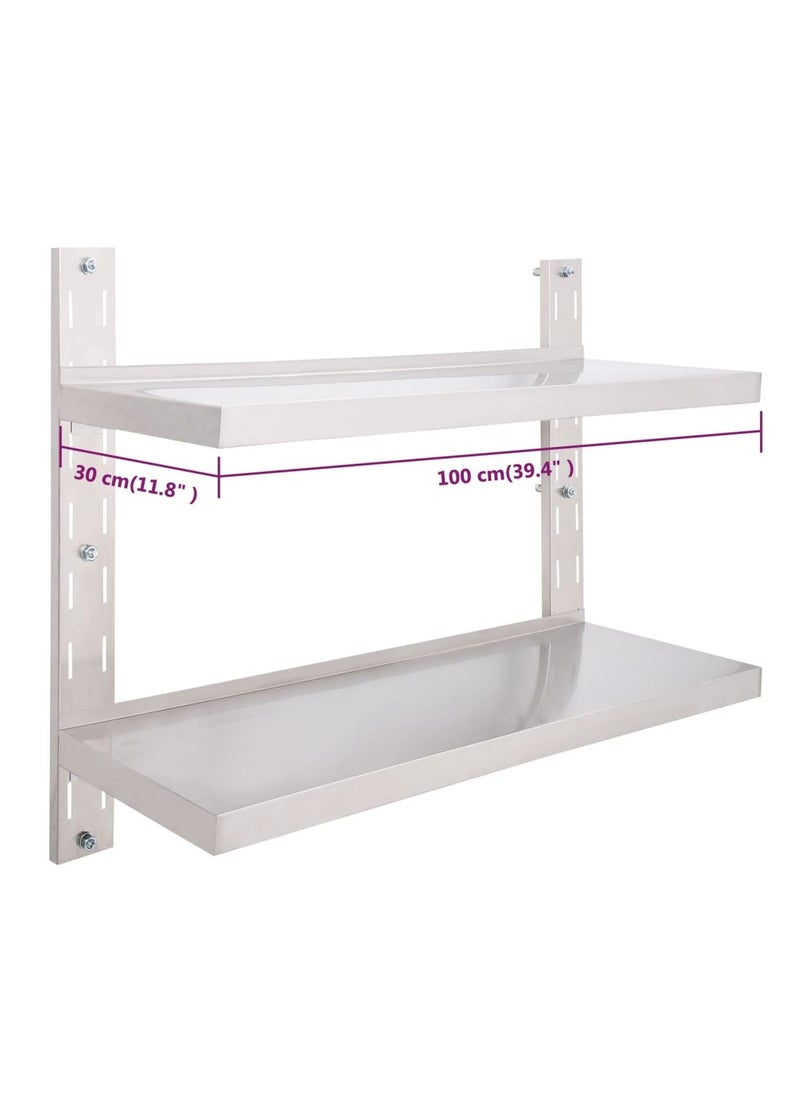 Modern  2-Tier Floating Wall Shelf Stainless Steel 100x30 cm