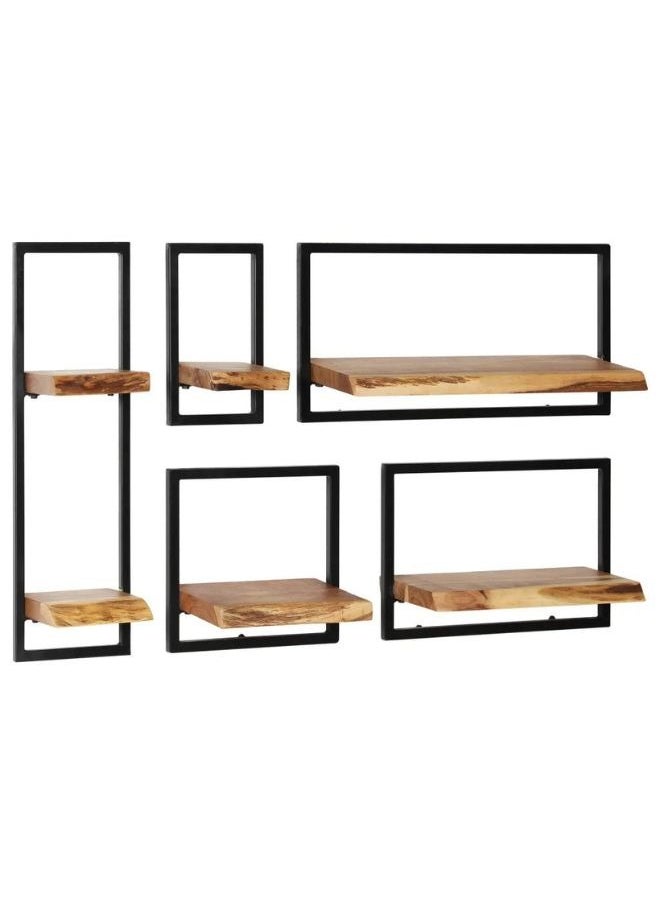 vidaXL Wall Shelf Set 5 Pieces Solid Acacia Wood and Steel