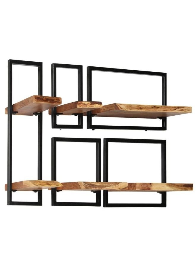 vidaXL Wall Shelf Set 5 Pieces Solid Acacia Wood and Steel