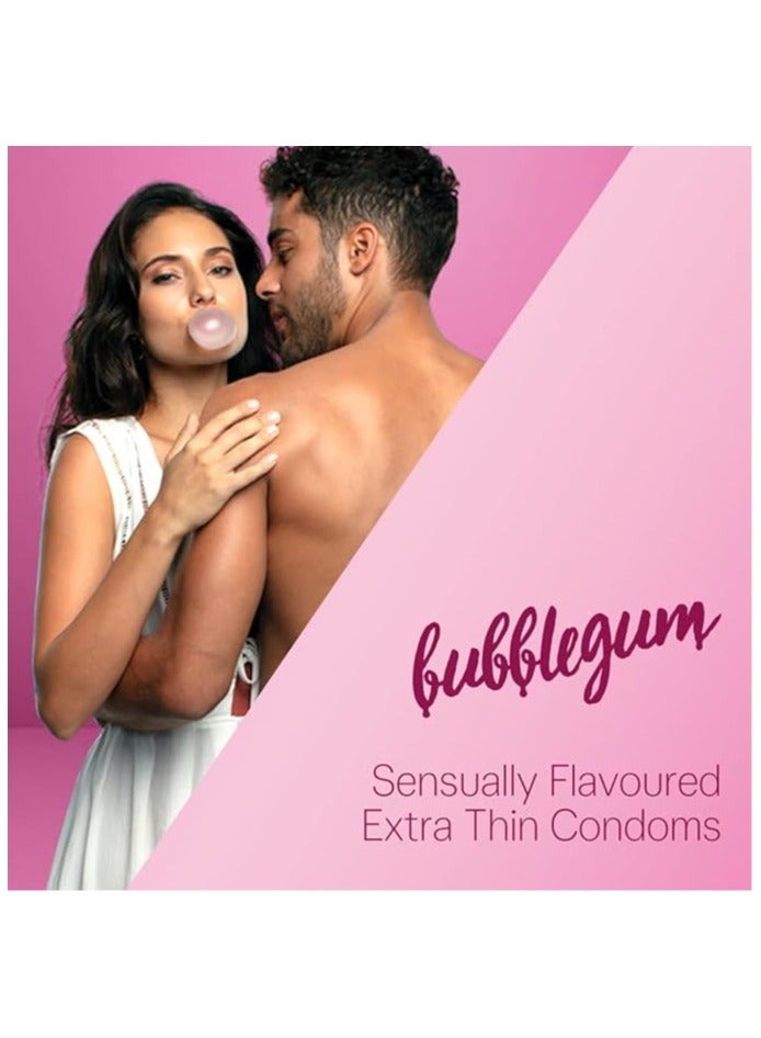 Multiflavored Extra Thin Condoms For Men - Bubblegum, Wild Strawberry, Intense Chocolate - 10 Count (Pack Of 3) | Sensually Flavored Condoms For Fun & Adventure