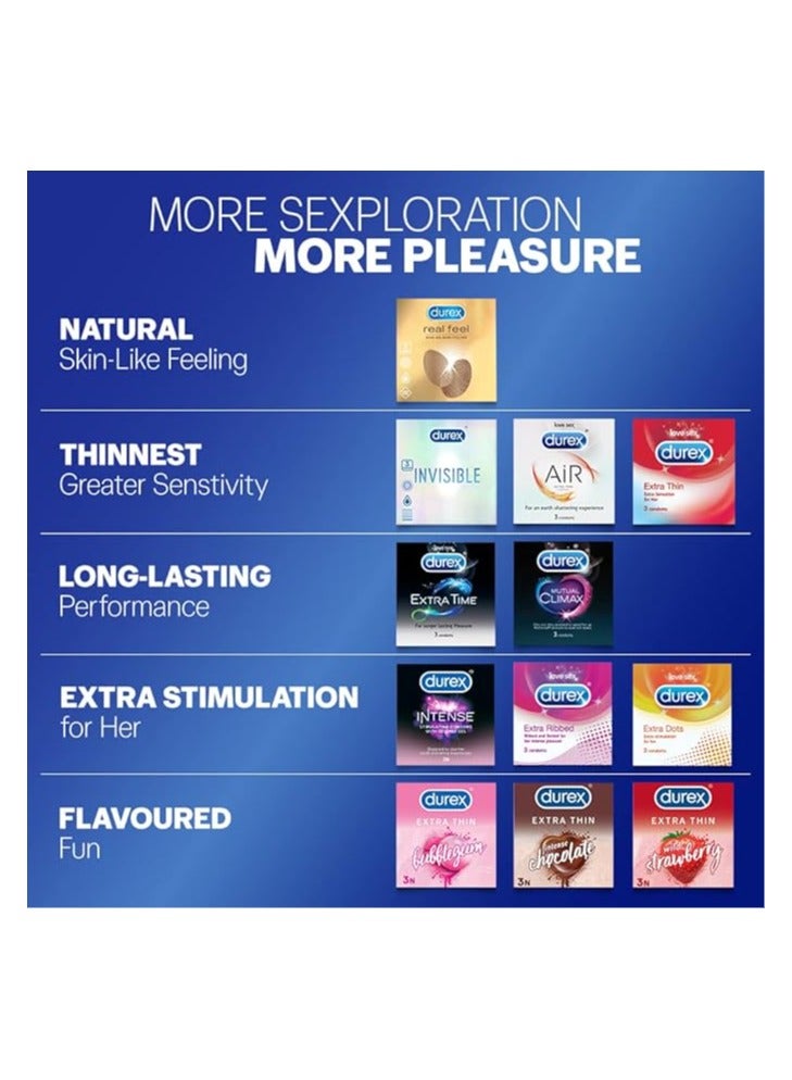 Multiflavored Extra Thin Condoms For Men - Bubblegum, Wild Strawberry, Intense Chocolate - 10 Count (Pack Of 3) | Sensually Flavored Condoms For Fun & Adventure
