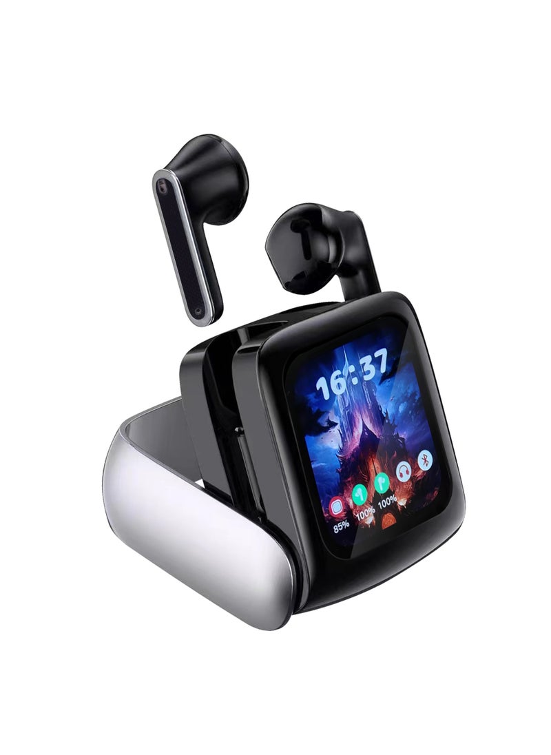 Smart Display Earbuds / 10 Meters Working Distance / Environmental Noise Cancellation / Touch Display -Black